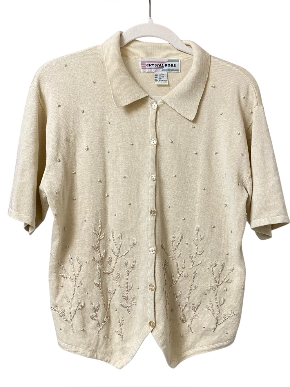 Vintage cream oatmeal cottagecore vanilla embroidered button up sweater top Med